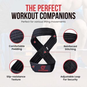 GYMCORE Figure 8 Lifting Wrist Straps - Durable and Comfortable Fitness Equipment Wrist Support Wraps for Men and Women - Breathable Padded Gym Equipment for Weightlifting, and Training