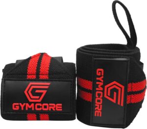 GYMCORE Weight Lifting Heavy-Duty Adjustable Black &Red Wrist Wraps FREE POUCH
