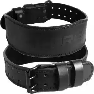GYMCORE 4" Black Weightlifting Belt – Double Prong Buckle, Heavy-Duty Leather